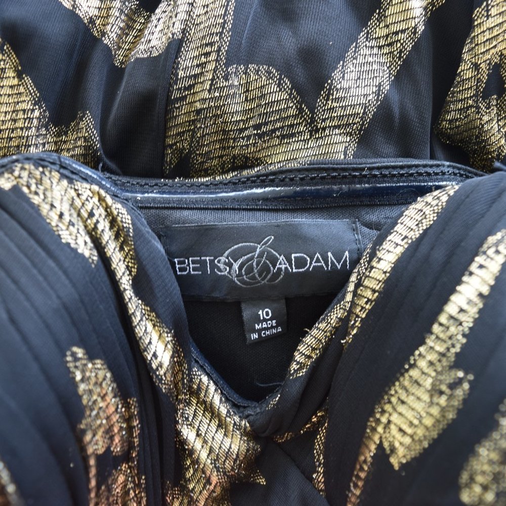 Betsy & Adam Black Metallic Gold Swirl Embellished Strapless Maxi Dress Gown - Picture 8 of 11